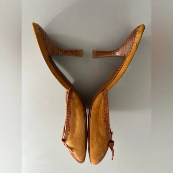 Salvatore Ferragamo Brown Suede Bow Kitten Heel Backless Sandals - Picture 4 of 12
